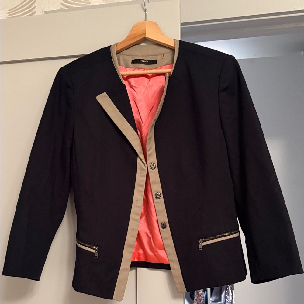 Tahari Black Blazer with Tan Trim